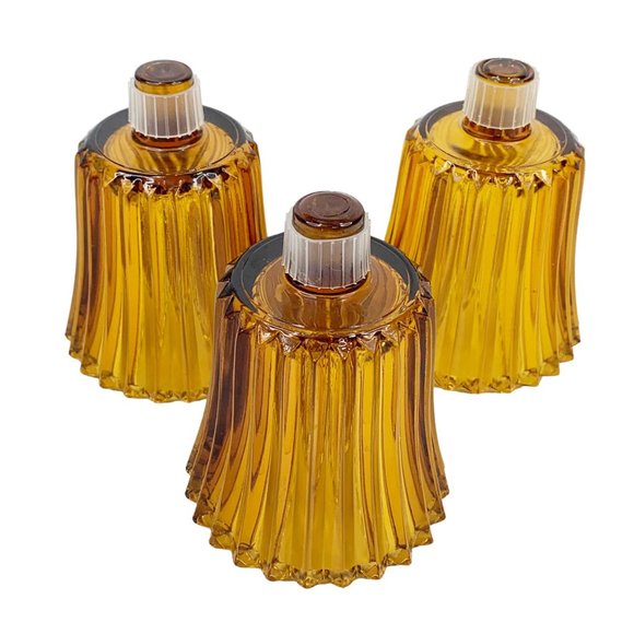 3 Homco Peg Votive Cup Candle Holder Amber Glass Ribbed Autumn Fall Home Decor - Picture 10 of 10